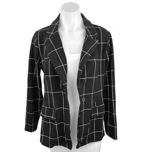 SELF E Women's Black Plaid Single Breasted Collared Long Sleeve Blazer Jacket M